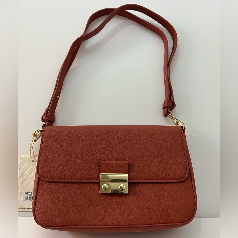 Kayla and Ava Small Brown Shoulder Purse With Gold Hardware